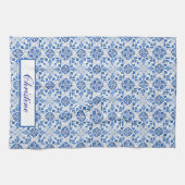 Linge De Cuisine Tuiles portugais Bleu Méditerranée Floral (Horizontal)