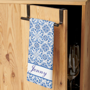 Linge De Cuisine Tuiles portugais Bleu Méditerranée Floral