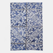 Linge De Cuisine Tuiles portugaises - Azulejo Floral bleu et blanc (Vertical)