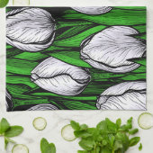 Linge De Cuisine Tulières blanches avec feuilles verts (Plié)