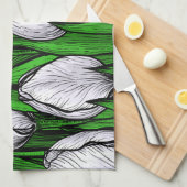 Linge De Cuisine Tulières blanches avec feuilles verts (Quart Plié)