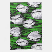 Linge De Cuisine Tulières blanches avec feuilles verts (Vertical)