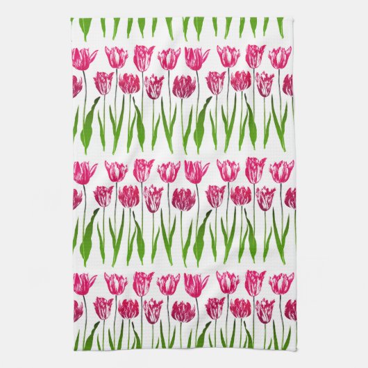 Linge De Cuisine Tulip Garden Imprimer en rose et vert Fuchsia (Vertical)