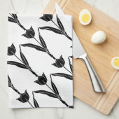 Linge De Cuisine Tulipe noire, Noir et Blanc, Fleur, Floral (Quart Plié)