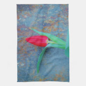 Linge De Cuisine Tulipe rouge sur ardoise gris bleu (Vertical)