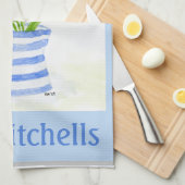 Linge De Cuisine Tulipes Aquarelles Peintes à la main, Pitcher Bleu (Quart Plié)