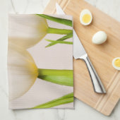 Linge De Cuisine Tulipes blanches sur fond blanc, (Quart Plié)