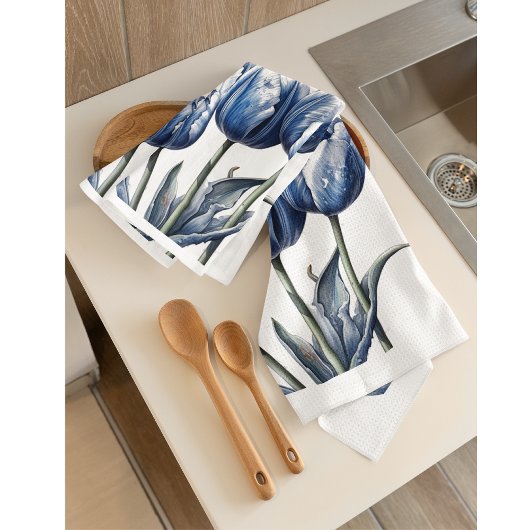 Linge De Cuisine Tulipes en bleu Delft