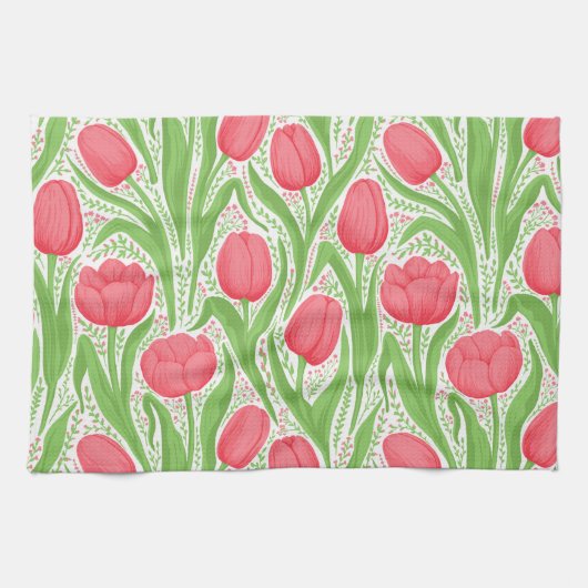 Linge De Cuisine Tulipes en rouge et vert (Horizontal)