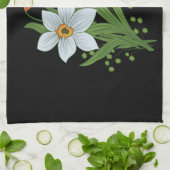 Linge De Cuisine Tulipes et jonquilles Fleurs Fond noir (Plié)