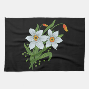 Linge De Cuisine Tulipes et jonquilles Fleurs Fond noir