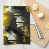 Linge De Cuisine Tulipes Jaune Et Blanc (Quart Plié)