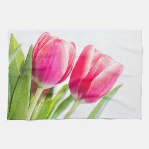 Linge De Cuisine Tulipes roses avec Feuille vert photo