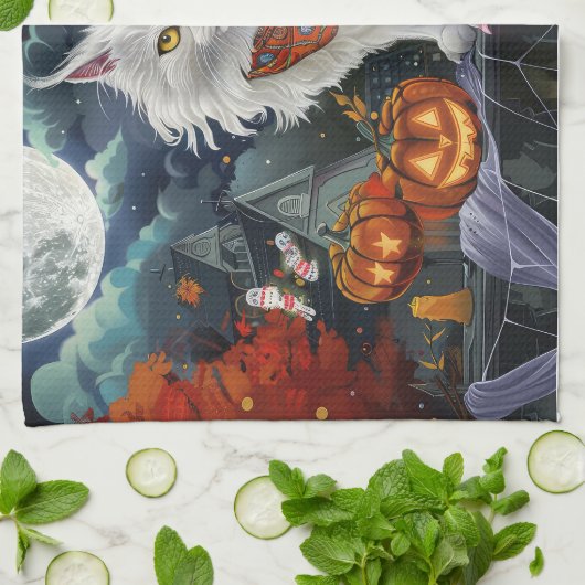 Linge De Cuisine Turc Angora Chat Halloween Éffrayant (Plié)