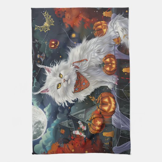 Linge De Cuisine Turc Angora Chat Halloween Éffrayant (Vertical)