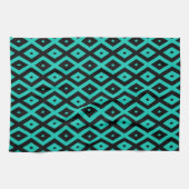 Linge De Cuisine Turquoise and black diamond pattern (Horizontal)
