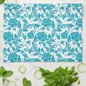 Linge De Cuisine Turquoise and White Floral Damask Pattern (Plié)