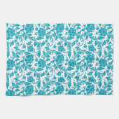 Linge De Cuisine Turquoise and White Floral Damask Pattern (Horizontal)