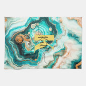 Linge De Cuisine Turquoise Aqua Agate Golden Custom Monogramme mode (Horizontal)
