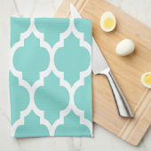 Linge De Cuisine Turquoise Aqua Wht Moroccan Quatrefoil Pattern #4 (Quart Plié)
