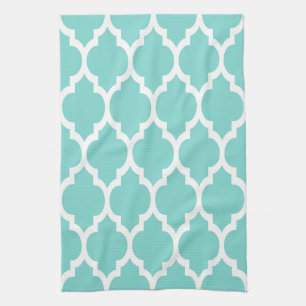 Linge De Cuisine Turquoise Aqua Wht Moroccan Quatrefoil Pattern #4