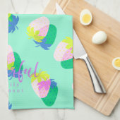 Linge De Cuisine Turquoise aux fraises (Quart Plié)