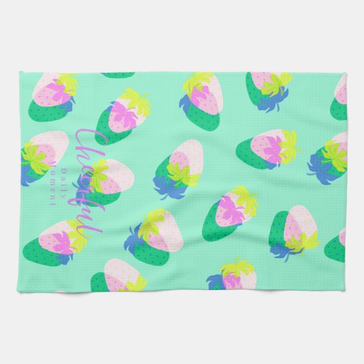 Linge De Cuisine Turquoise aux fraises (Horizontal)