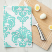 Linge De Cuisine Turquoise & blanc Damask Chic Modern Elegant Motif (Quart Plié)