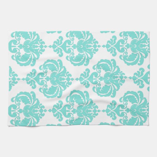 Linge De Cuisine Turquoise & blanc Damask Chic Modern Elegant Motif (Horizontal)