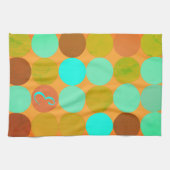 Linge De Cuisine Turquoise Bleu Vert & Cercles Orange Monogramme (Horizontal)
