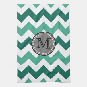 Linge De Cuisine Turquoise et Mint Chevron Zigzag Monogram