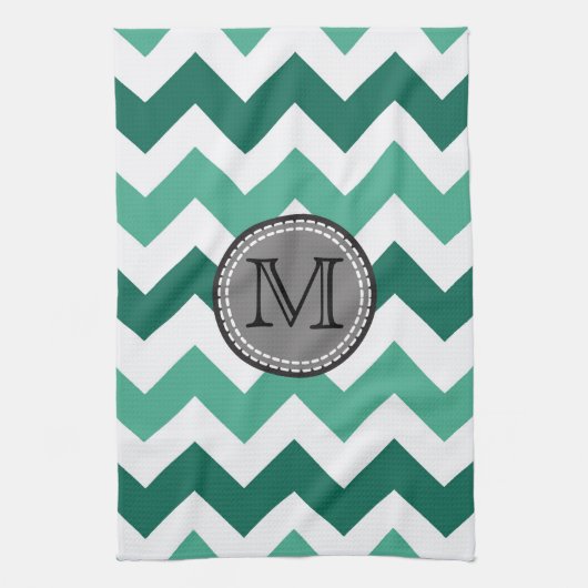 Linge De Cuisine Turquoise et Mint Chevron Zigzag Monogram (Vertical)