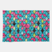 Linge De Cuisine Turquoise et motif rose de cube (Horizontal)