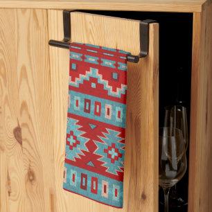 Linge De Cuisine Turquoise et Rouge des mesas du Sud-Ouest