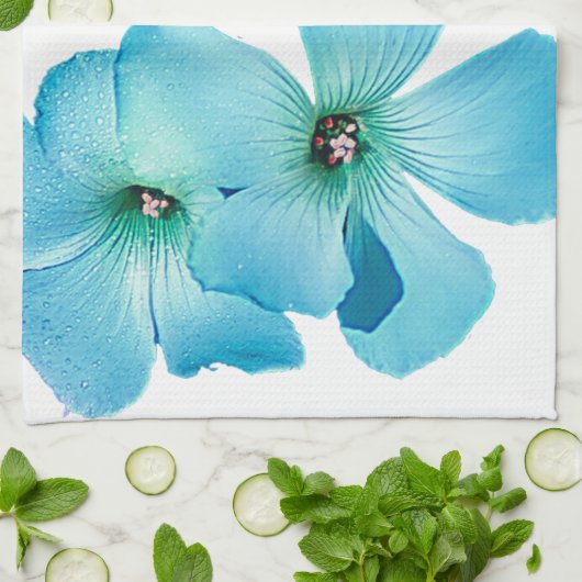 LINGE DE CUISINE TURQUOISE FLOWER POWER (Plié)