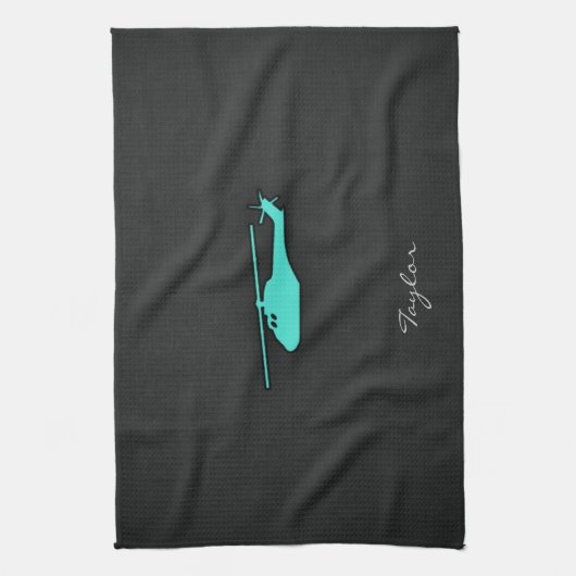Linge De Cuisine Turquoise; Hélicoptère bleu vert (Vertical)