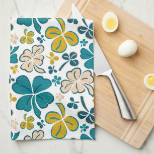 Linge De Cuisine Turquoise Lucky 4 Shamrocks Feuille Motif