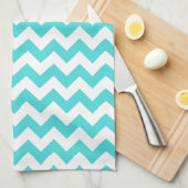 Linge De Cuisine Turquoise moderne et Motif blanc Chevron Zigzag (Quart Plié)