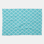 Linge De Cuisine Turquoise moderne et Quatrefoil Marocain blanc (Horizontal)