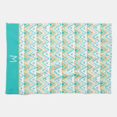 Linge De Cuisine Turquoise Orange Boho Tribal Motif Monogramme (Horizontal)
