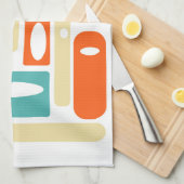 Linge De Cuisine Turquoise Orange Géométrique Mi-Siècle moderne (Quart Plié)
