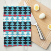 Linge De Cuisine Turquoise, rouge, noir, diamants blancs (Quart Plié)