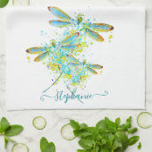 Linge De Cuisine Turquoise Splatter Dragonfly personnalisée (Plié)