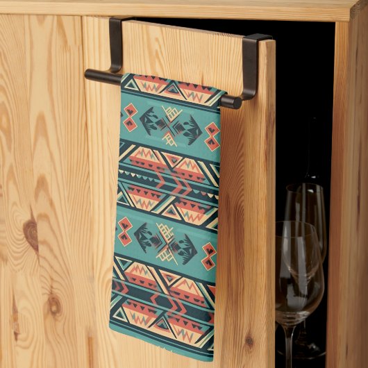 Linge De Cuisine Turquoise Tribale du Sud-Ouest (Pliage en tiers)
