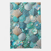 Linge De Cuisine Turquoise Vert Sirène Impression Avec Coques (Vertical)