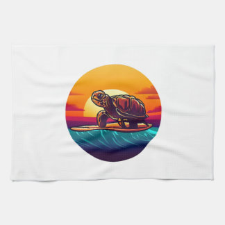 Linge De Cuisine Turtle on Surfboard Sunset
