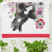 Linge De Cuisine Tuxedo Chat Cute Jolie Fleurs Chats Aquarelle (Plié)