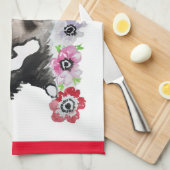 Linge De Cuisine Tuxedo Chat Cute Jolie Fleurs Chats Aquarelle (Quart Plié)