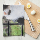 Linge De Cuisine Tuxedo Chat dans la peinture de fenêtre Art animal (Quart Plié)