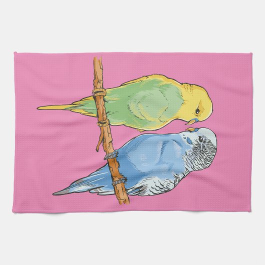 Linge De Cuisine Two cute bleu et green Budgies (Horizontal)